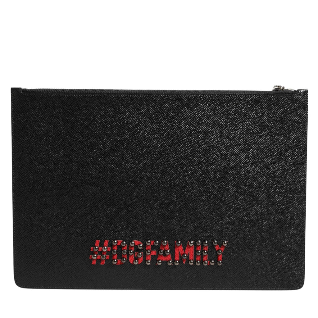 Schwarzes Leder #DGFAMILY Verschönerte Herren Clutch Pouch Tasche