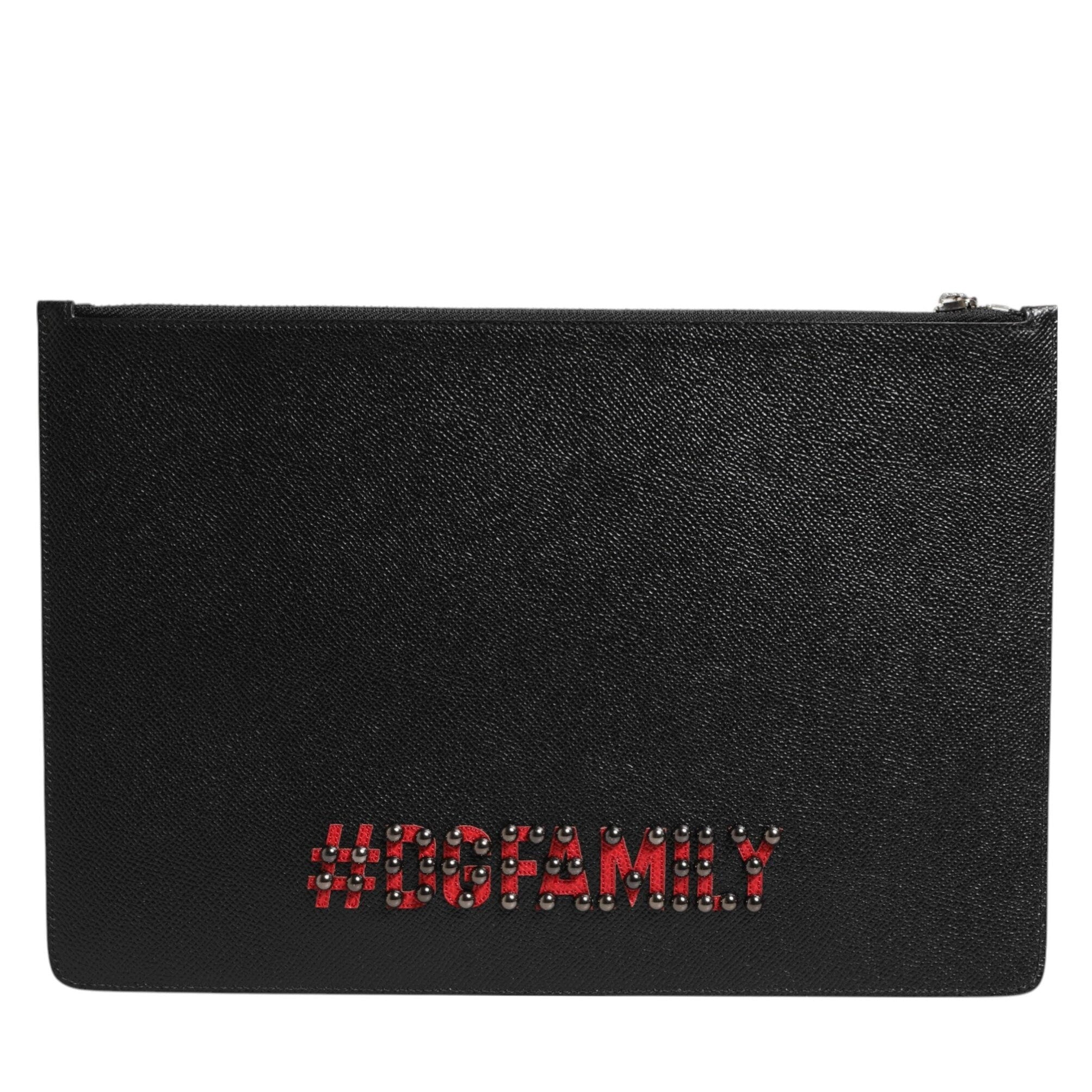 Schwarzes Leder #DGFAMILY Verschönerte Herren Clutch Pouch Tasche