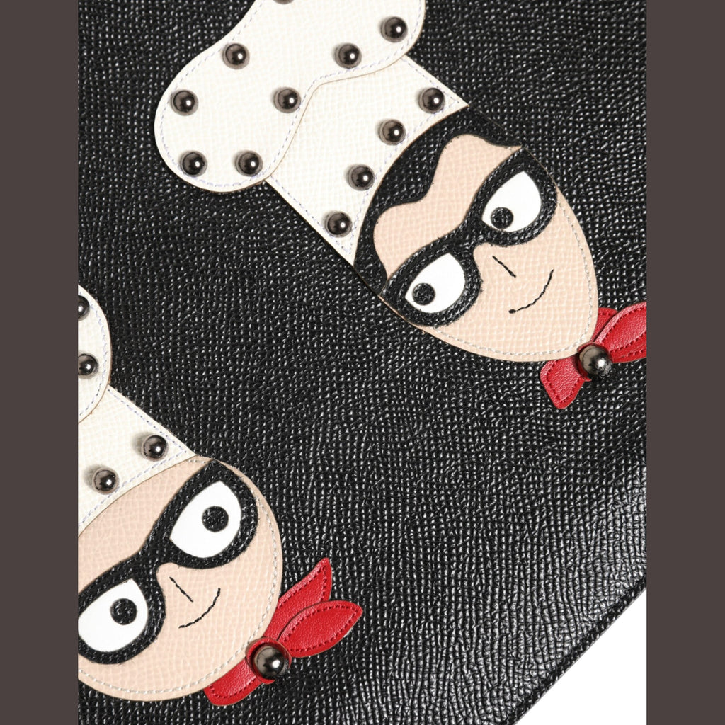 Schwarzes Leder #DGFAMILY Verschönerte Herren Clutch Pouch Tasche