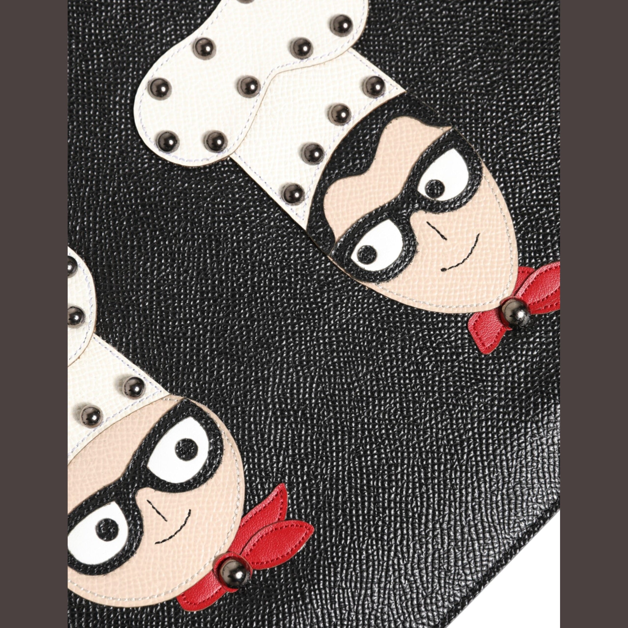 Schwarzes Leder #DGFAMILY Verschönerte Herren Clutch Pouch Tasche