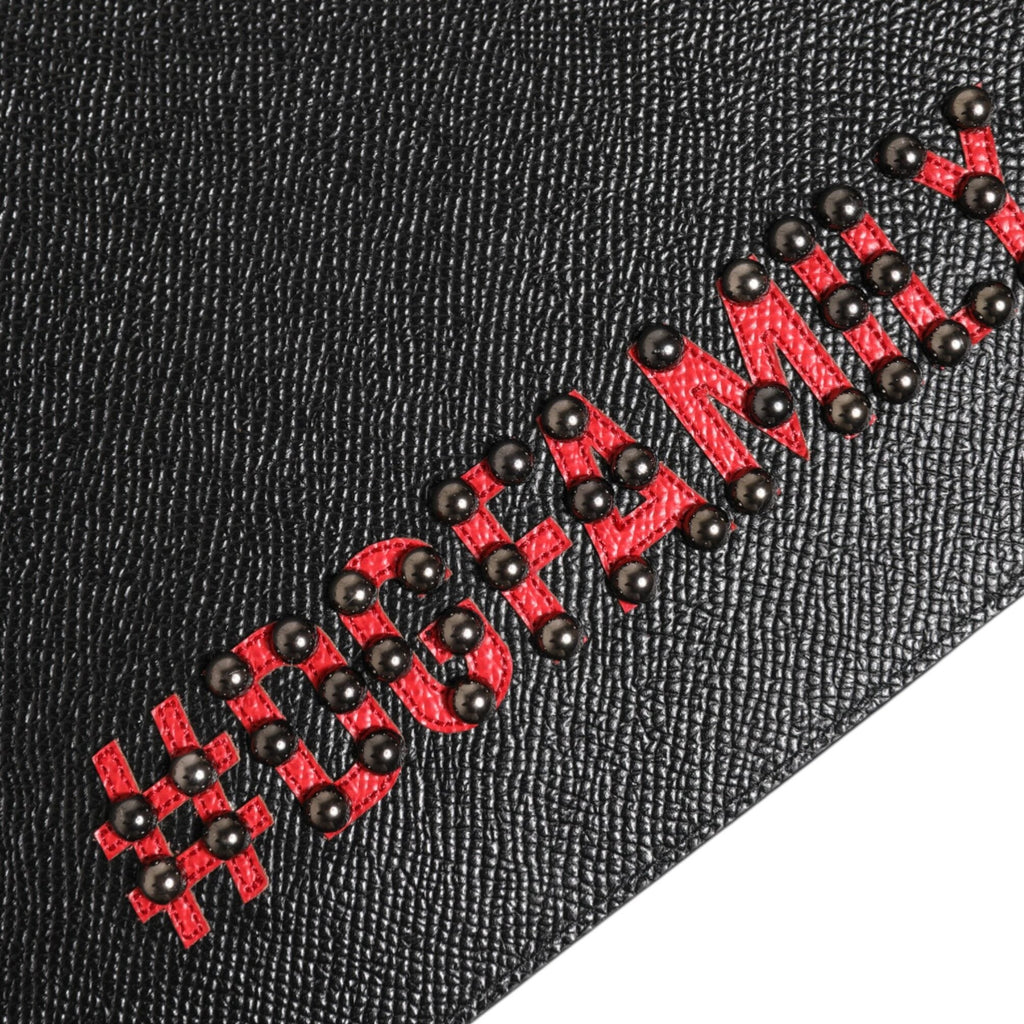 Schwarzes Leder #DGFAMILY Verschönerte Herren Clutch Pouch Tasche