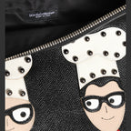 Schwarzes Leder #DGFAMILY Verschönerte Herren Clutch Pouch Tasche