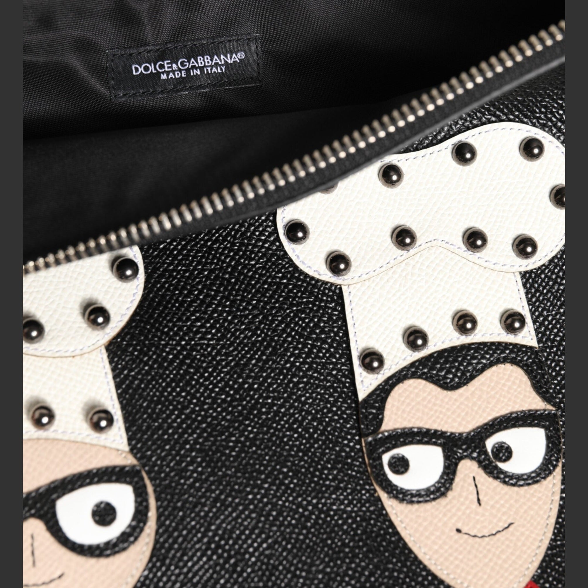 Schwarzes Leder #DGFAMILY Verschönerte Herren Clutch Pouch Tasche