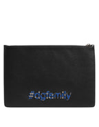 Schwarzes Leder #DGFAMILY Verschönerte Herren Clutch Pouch Tasche