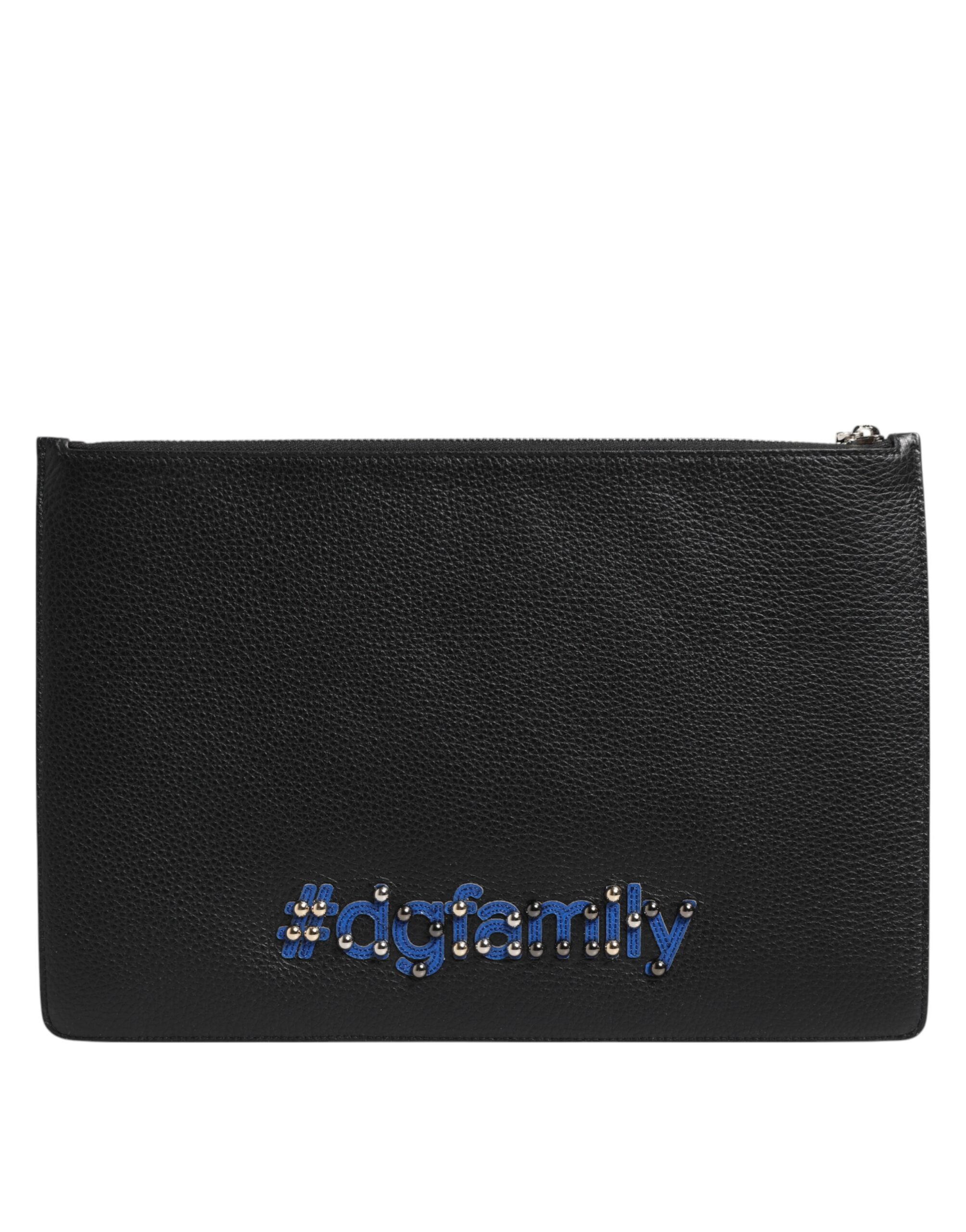 Schwarzes Leder #DGFAMILY Verschönerte Herren Clutch Pouch Tasche