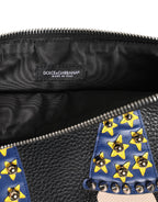 Schwarzes Leder #DGFAMILY Verschönerte Herren Clutch Pouch Tasche