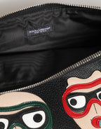 Schwarzes Leder #DGFAMILY Verschönerte Herren Clutch Pouch Tasche