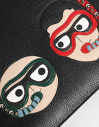 Schwarzes Leder #DGFAMILY Verschönerte Herren Clutch Pouch Tasche