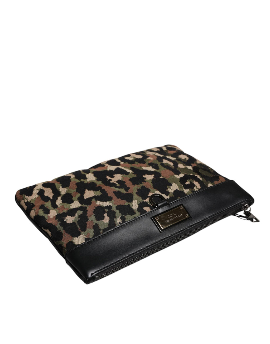 Multicolor Leopard Print Jacquard Logo Plaque Pouch Tasche