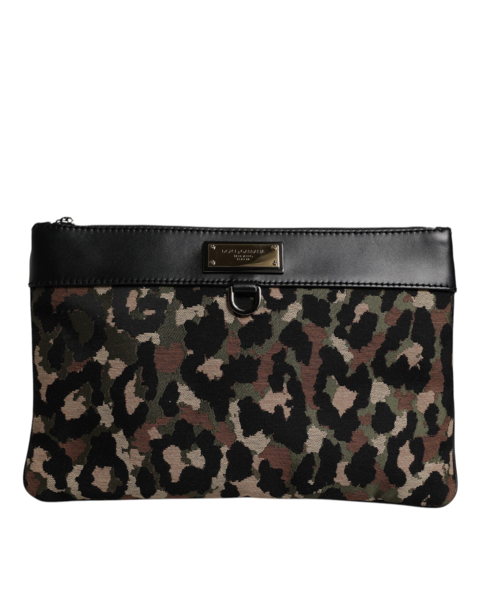 Multicolor Leopard Print Jacquard Logo Plaque Pouch Tasche