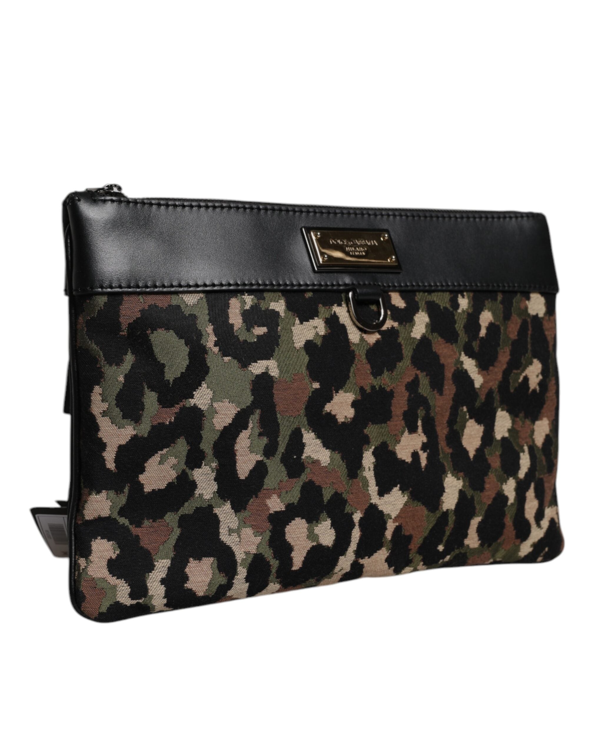 Multicolor Leopard Print Jacquard Logo Plaque Pouch Tasche