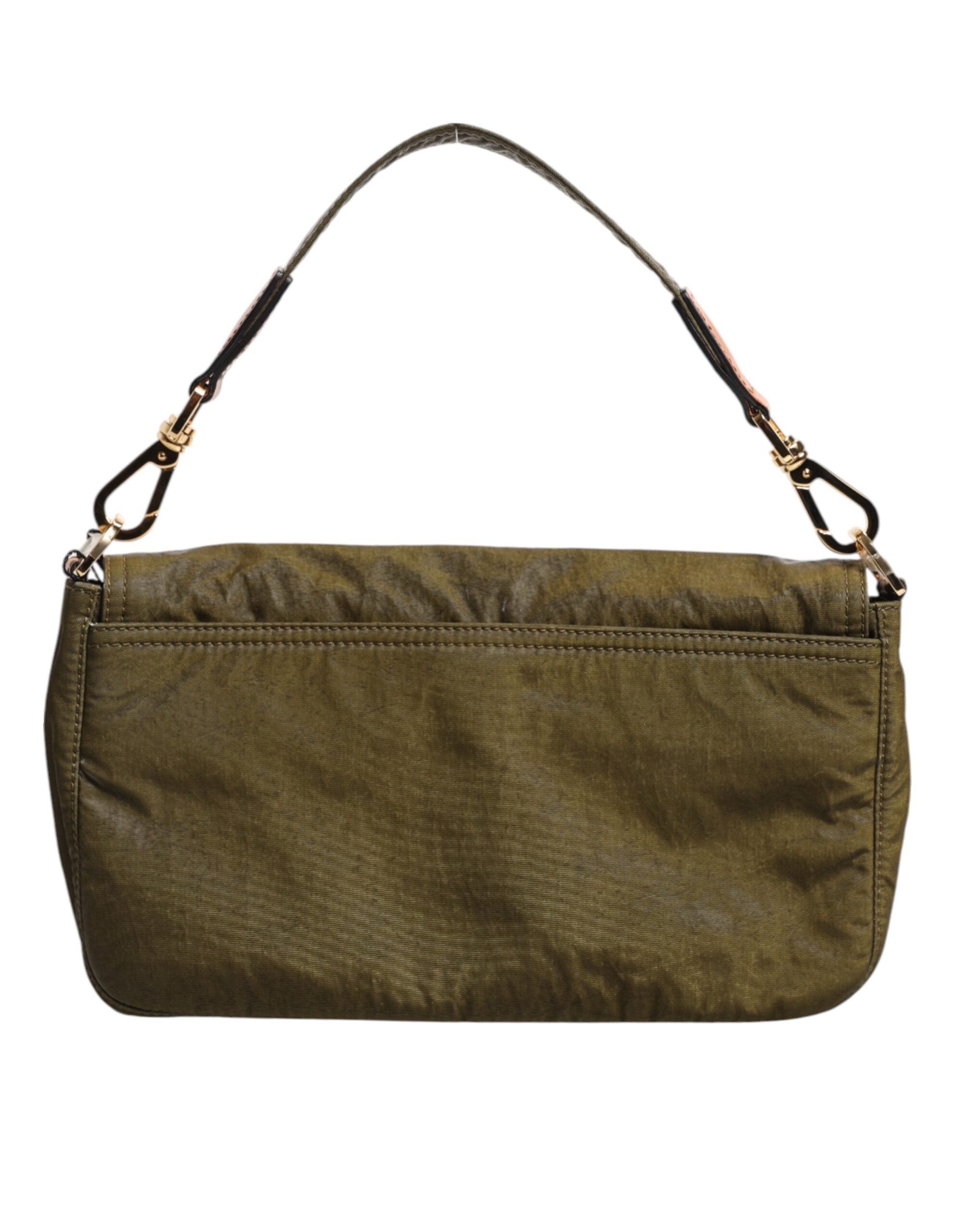 Dunkelgrünes Nylon Logo Plaque Schulterriemen Borse Tasche