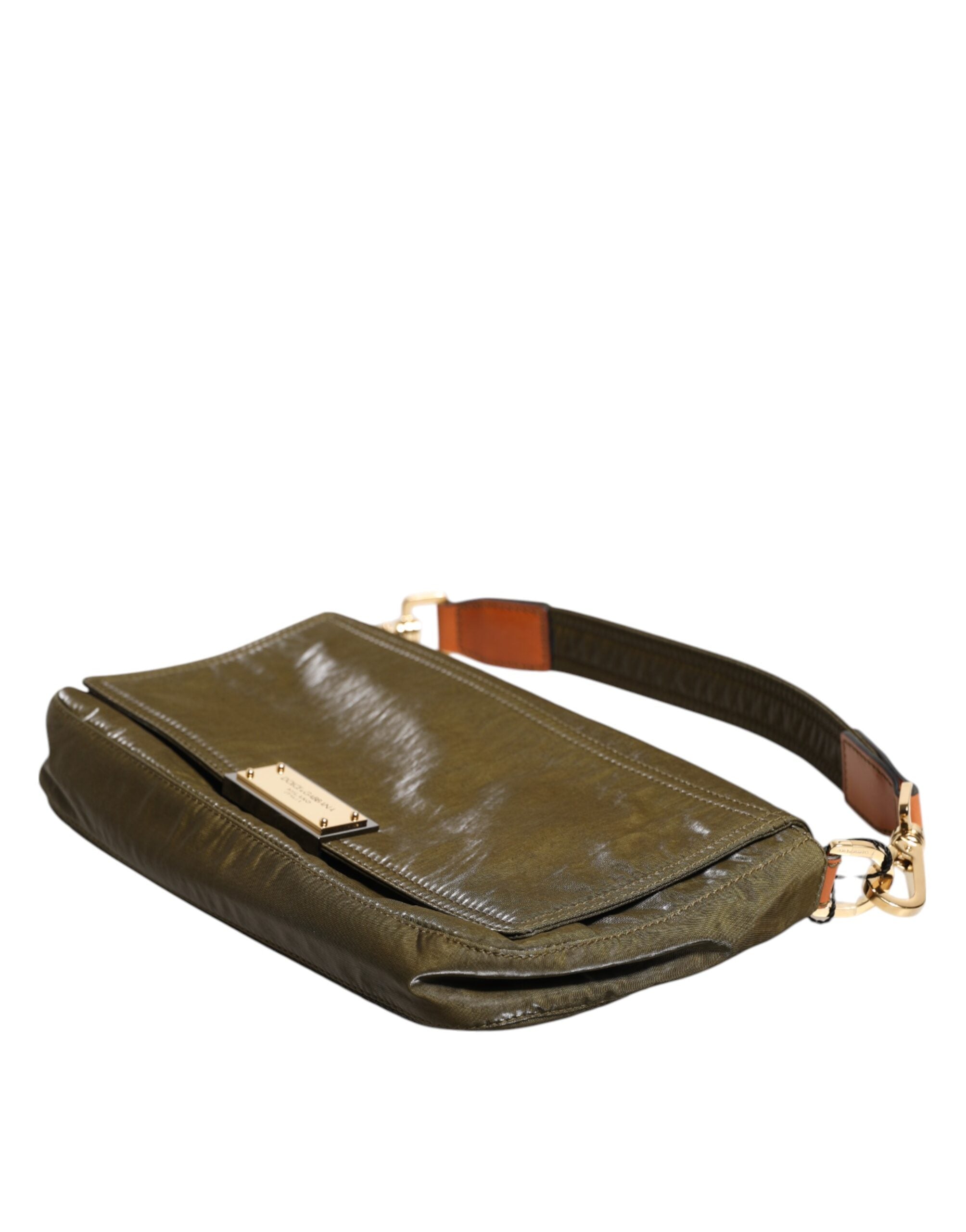 Dunkelgrünes Nylon Logo Plaque Schulterriemen Borse Tasche