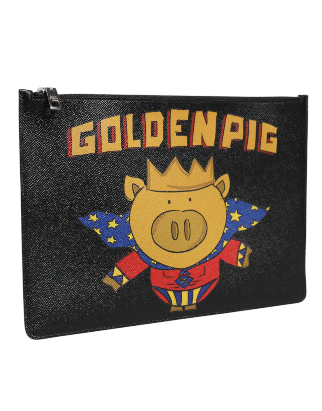 Schwarzes Leder Golden Pig Print Herren Clutch Pouch Borse Tasche