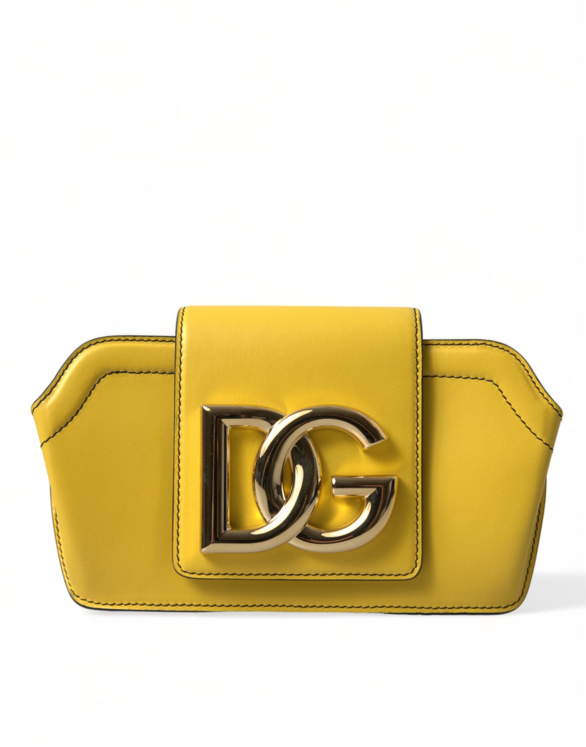 Gelbes Glattleder DG Logo Clutch Crossbody Case Tasche