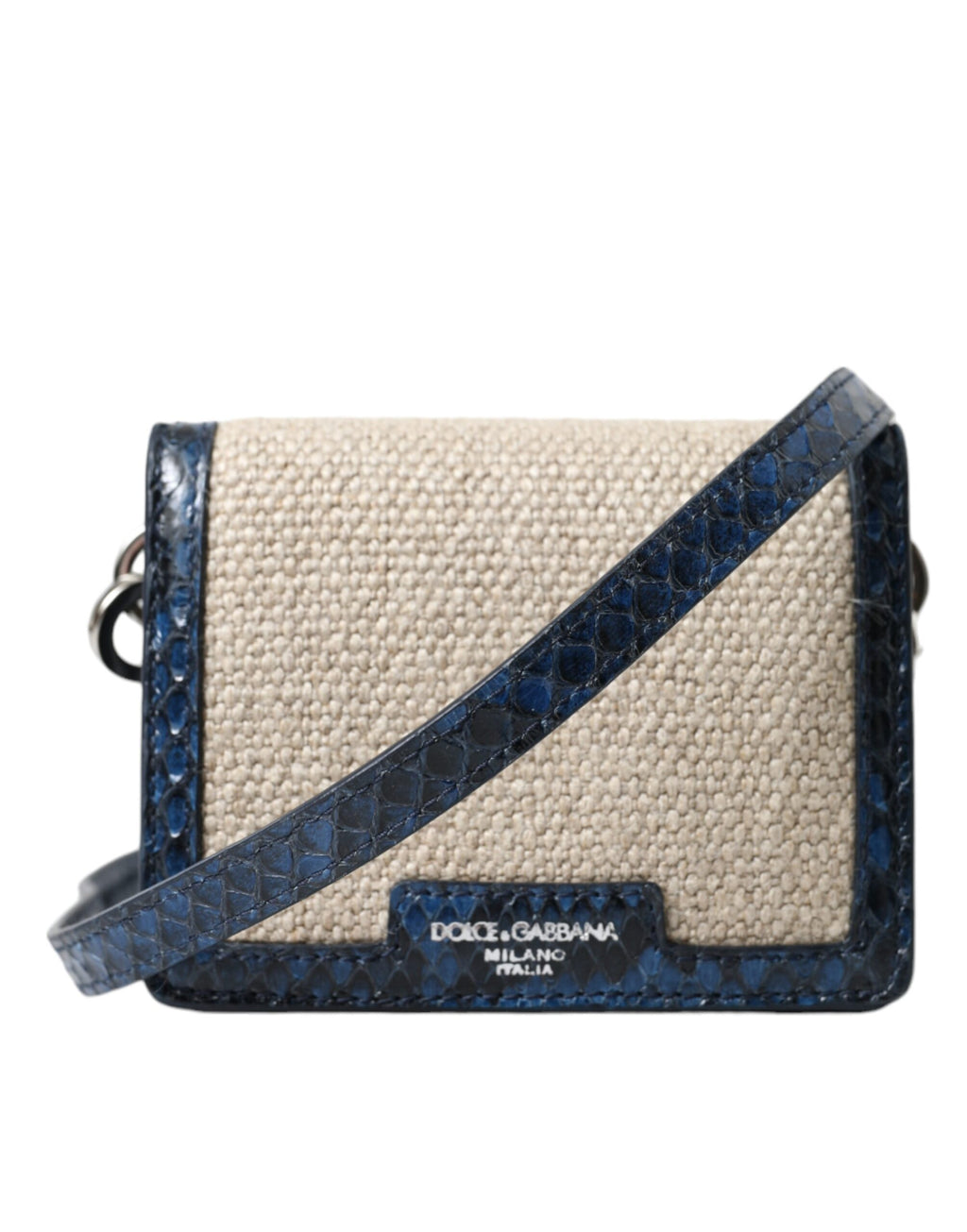 Beige Raffia Blau Leder Trim Mini Umhängetasche Crossbody Bag