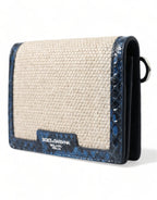 Beige Raffia Blau Leder Trim Mini Umhängetasche Crossbody Bag