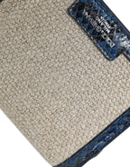 Beige Raffia Blau Leder Trim Mini Umhängetasche Crossbody Bag