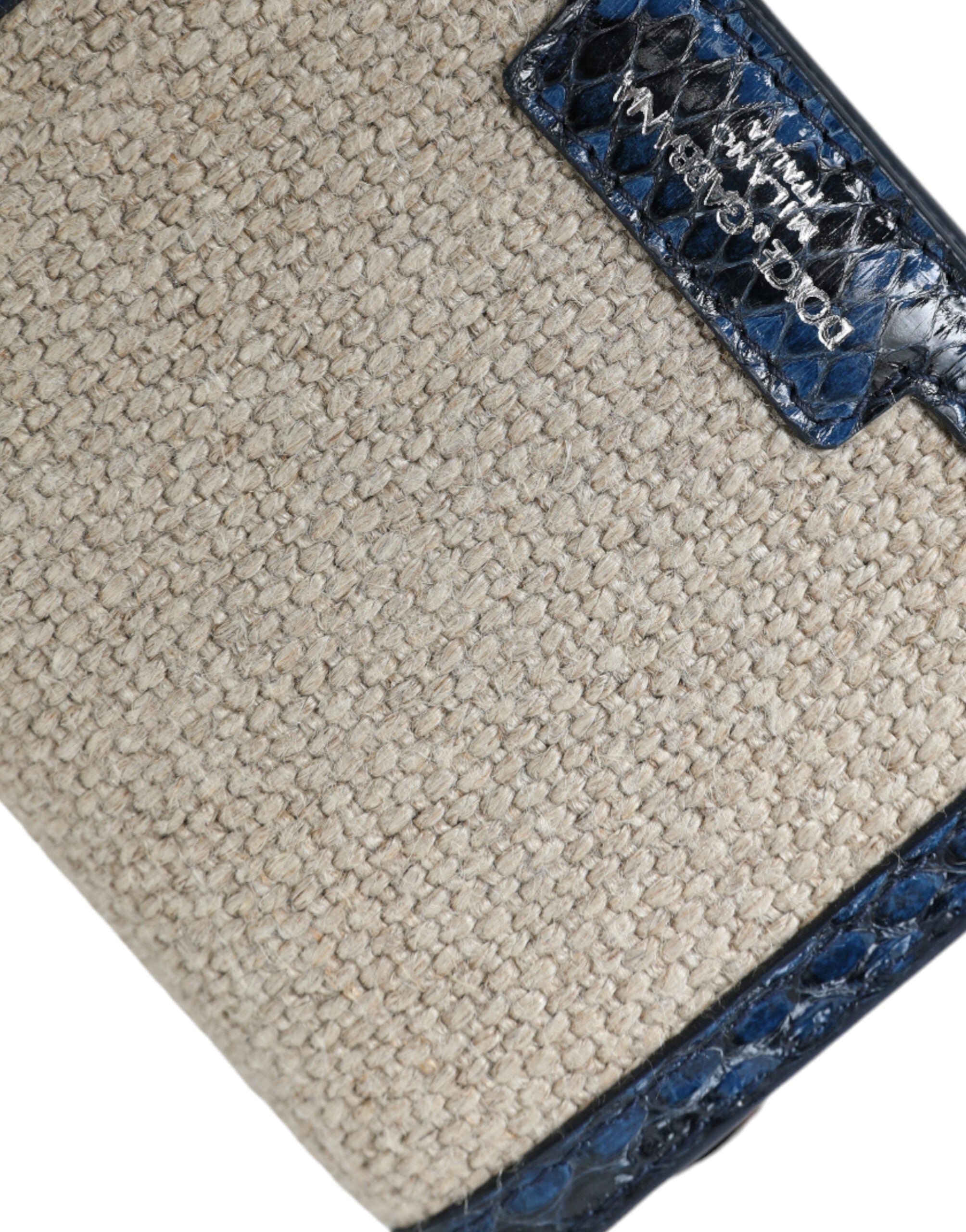 Beige Raffia Blau Leder Trim Mini Umhängetasche Crossbody Bag