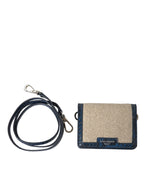 Beige Raffia Blau Leder Trim Mini Umhängetasche Crossbody Bag
