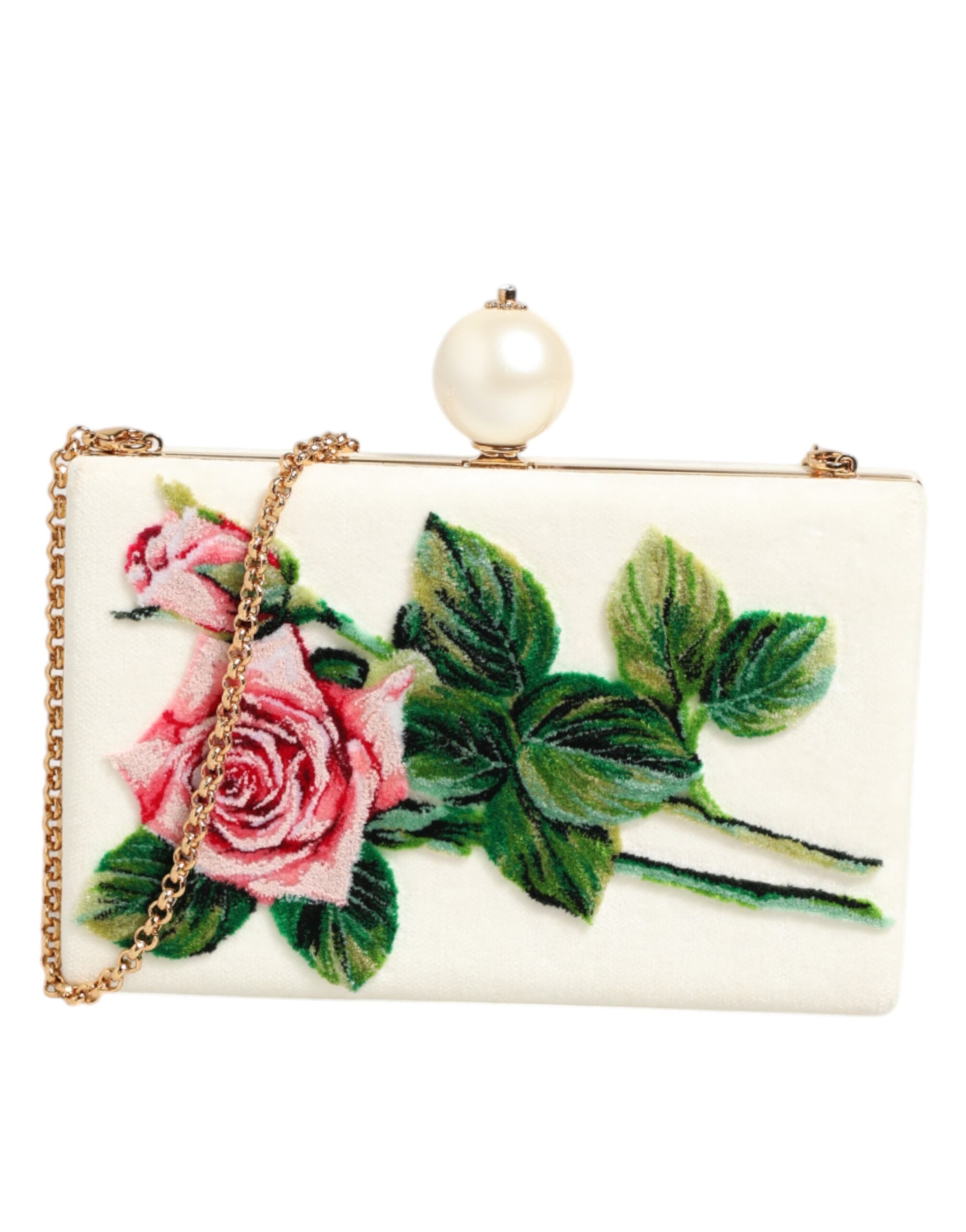 Weiß Rose Stickerei Seide Gold Frame Clutch Geldbeutel Tasche