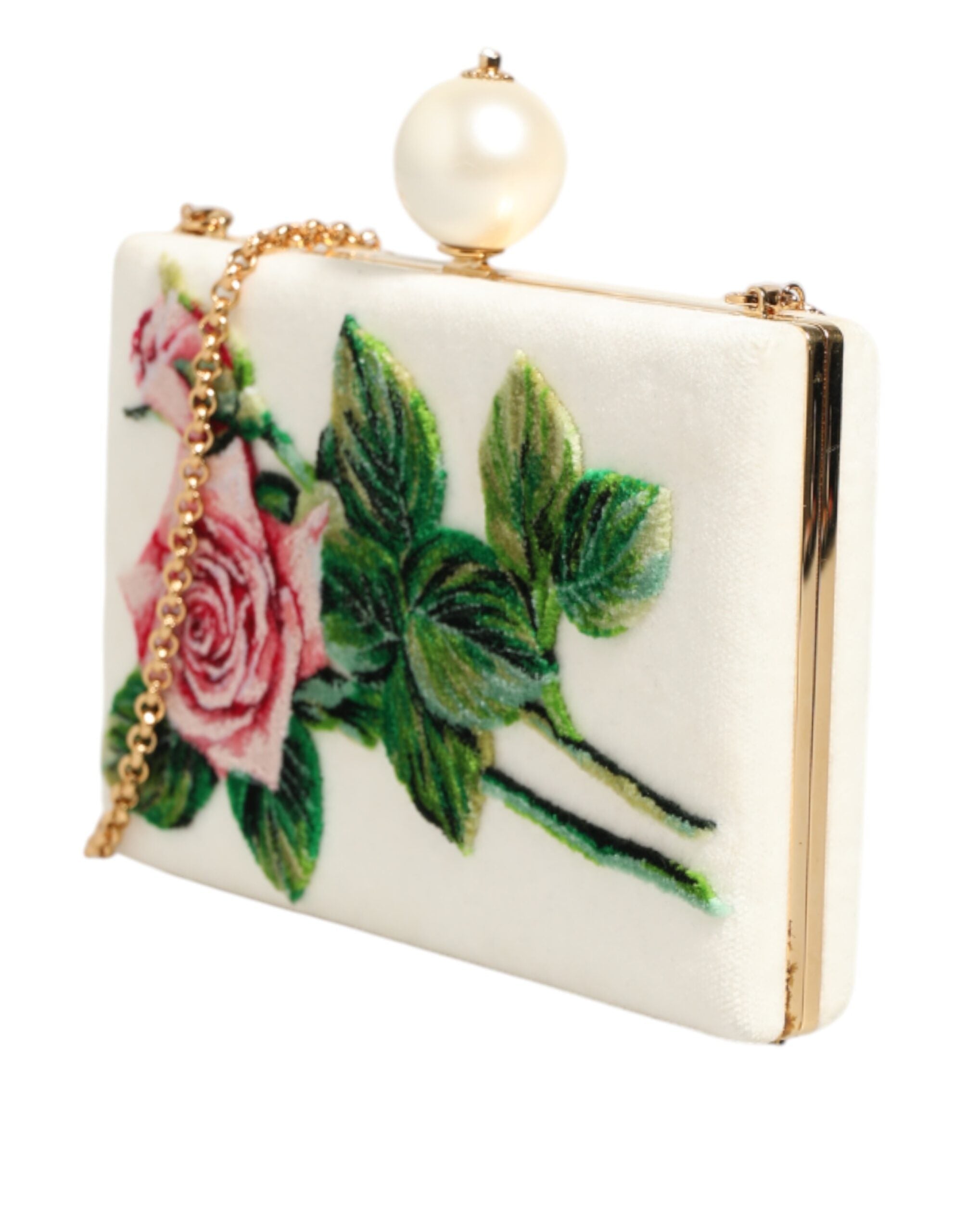 Weiß Rose Stickerei Seide Gold Frame Clutch Geldbeutel Tasche