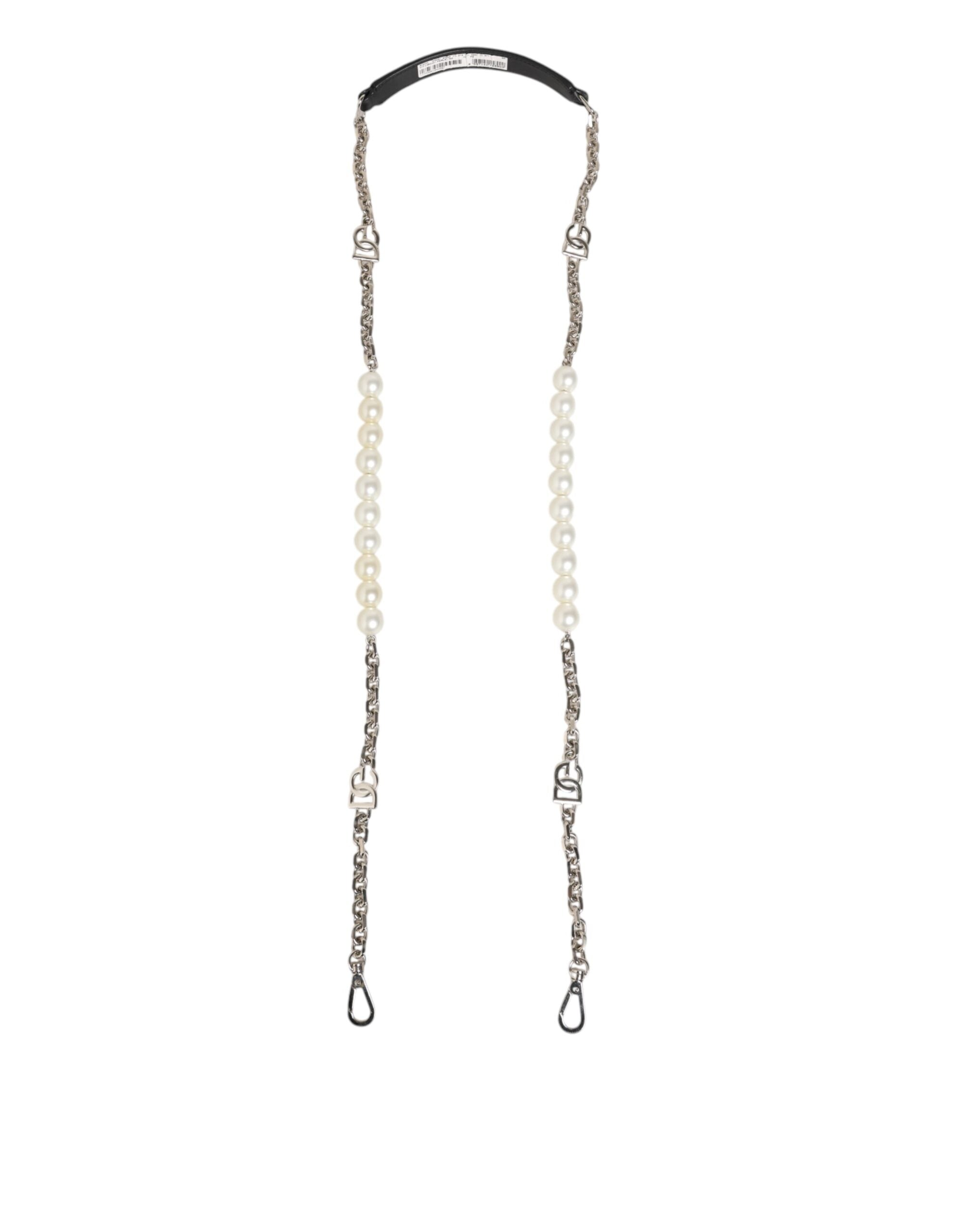 Schwarzes Leder Perle Kette Tasche Accessoire Schulterriemen