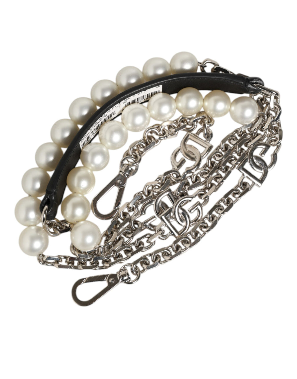 Schwarzes Leder Perle Kette Tasche Accessoire Schulterriemen