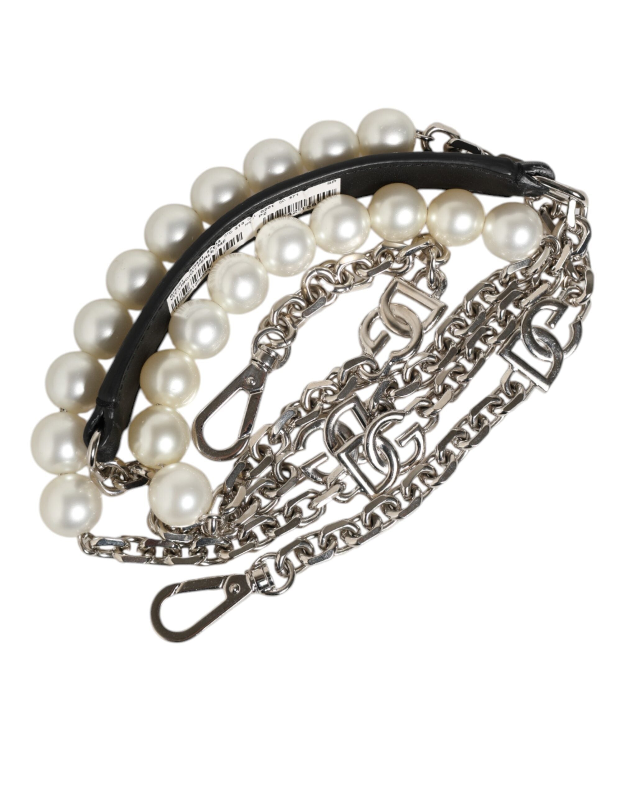 Schwarzes Leder Perle Kette Tasche Accessoire Schulterriemen